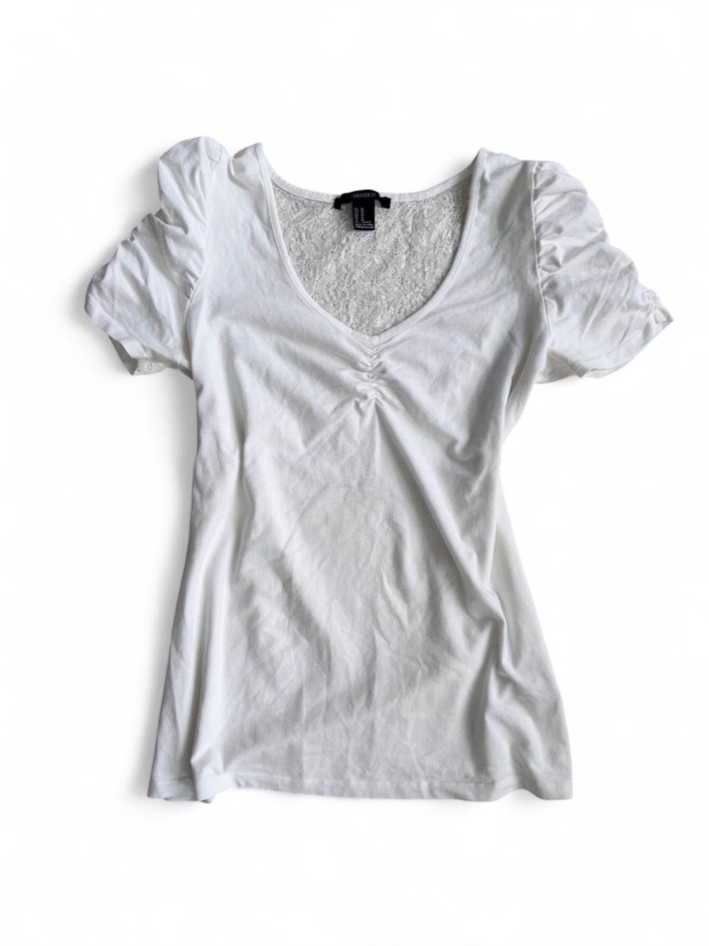 Forever 21 coquette white ruched sweetheart neckline lace cotton top Size M